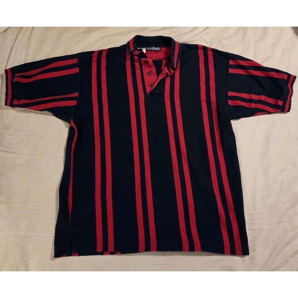 Vintage Men's LA LOVING Blue & Red POLO SHIRT, X-Large - Striped